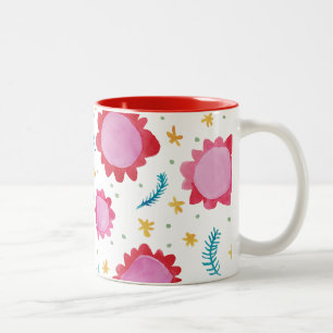 Painted Flowers red Two-Tone Mug