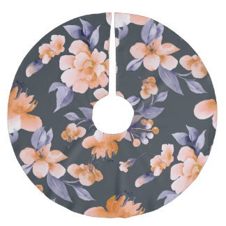 Painted Flowers Seamless Background Brushed Polyester Tree Skirt