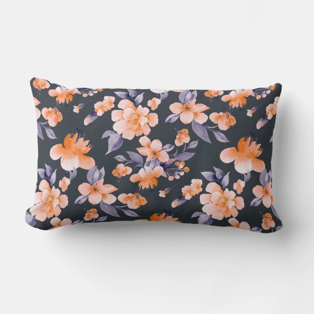 Painted flowers seamless background illustration lumbar cushion (Front)