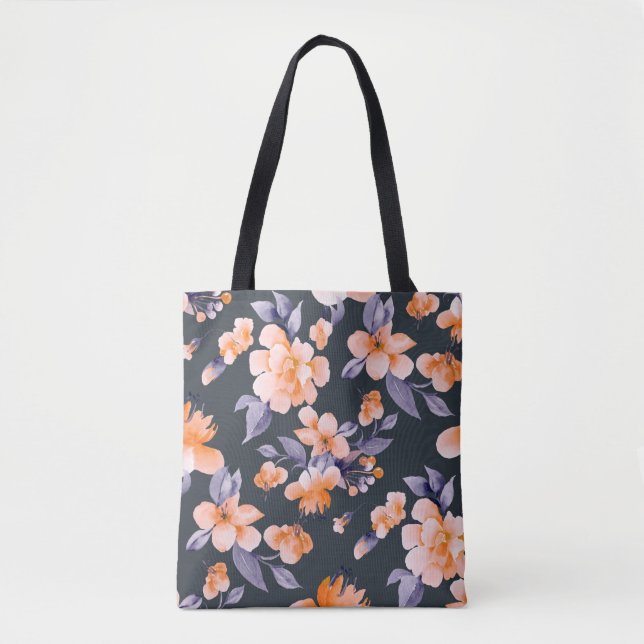 Painted flowers seamless background illustration tote bag (Front)