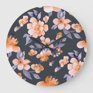 Painted Flowers Seamless Background Large Clock