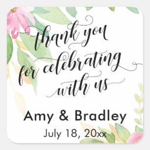 Painted Flowers Thank You for Celebrating With Us Square Sticker