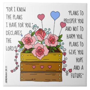 Painted flowers, verse from Jeremiah 29:11 Ceramic Tile