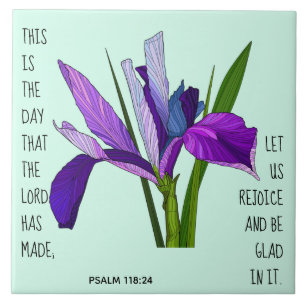 Painted flowers, verse from Psalm 118:24 Ceramic Tile