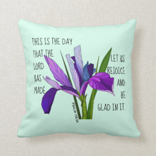 Painted flowers, verse from Psalm 118:24 Cushion