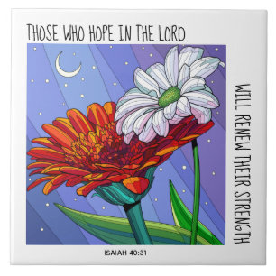 Painted Flowers, w verse from Isaiah 40:31 Ceramic Tile