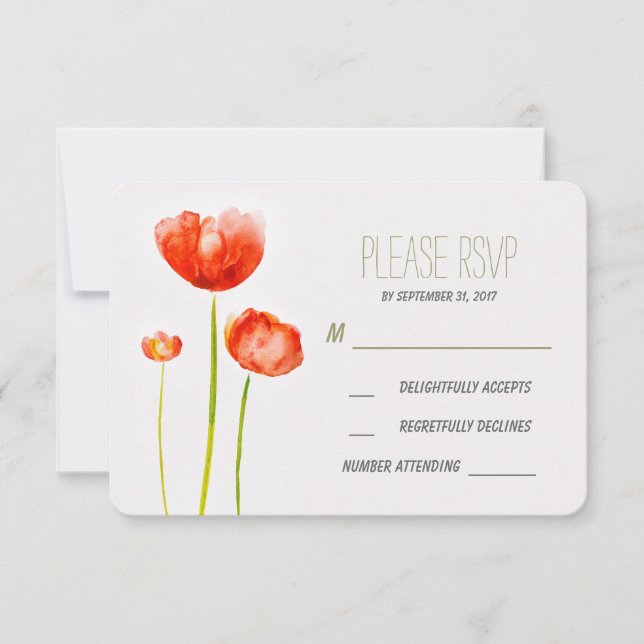 painted flowers wedding RSVP card (Front)