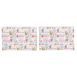 Painted Flowers with Name and Monogram Collage Pillowcase