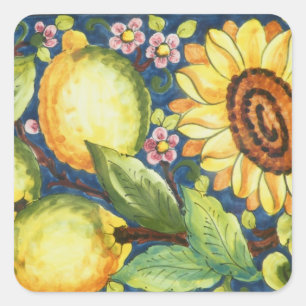 Painted Folk Art  Sun Flower Square Sticker