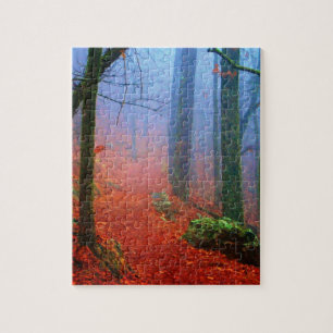 Painted Forest Autumn Blue Fog Jigsaw Puzzle