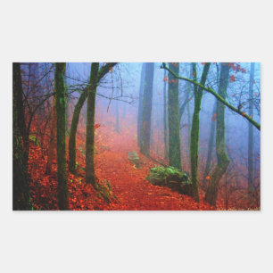 Painted Forest Autumn Blue Fog Rectangular Sticker