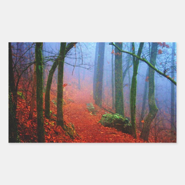 Painted Forest Autumn Blue Fog Rectangular Sticker (Front)