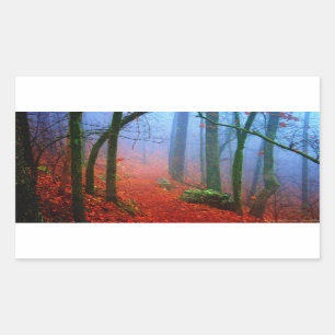 Painted Forest Autumn Blue Fog Rectangular Sticker