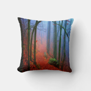 Painted Forest Autumn Blue Fog Square Pillow