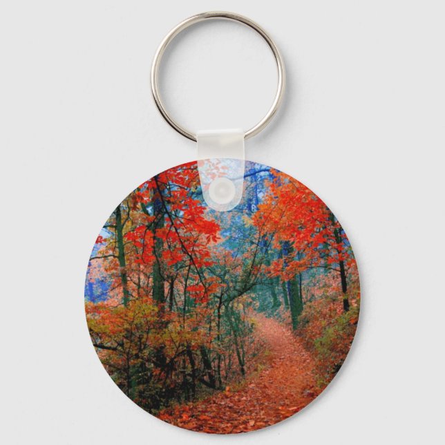 Painted Forest Autumn Flame Watercolor Gifts Key Ring (Front)