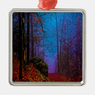 Painted Forest Autumn Purple Fog Metal Ornament