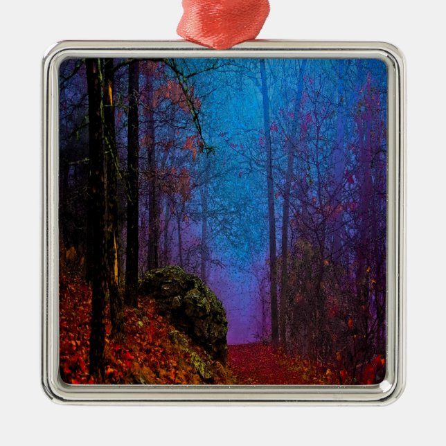 Painted Forest Autumn Purple Fog Metal Ornament (Front)