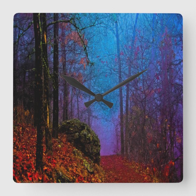Painted Forest Autumn Purple Fog Square Wall Clock (Front)