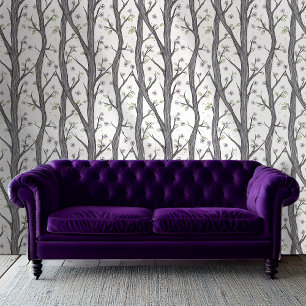 Painted Forest with Purple Flowers Artistic Floral Wallpaper