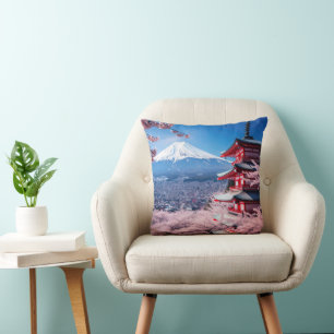 Painted Fuji mountain in cherry blossom season  Cushion