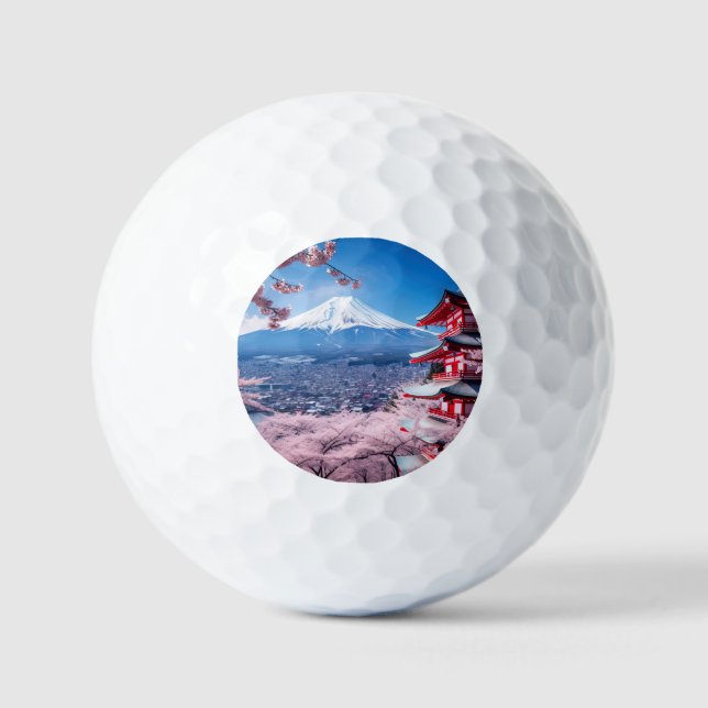 Painted Fuji mountain in cherry blossom season Golf Balls (Front)