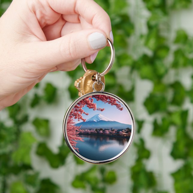 Painted Fuji mountain in cherry blossom season  Key Ring (Hand)