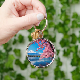 Painted Fuji mountain in cherry blossom season  Key Ring