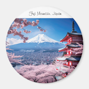 Painted Fuji mountain in cherry blossom season Magnet