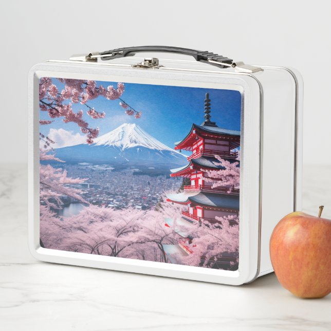 Painted Fuji mountain in cherry blossom season  Metal Lunch Box (In Situ)