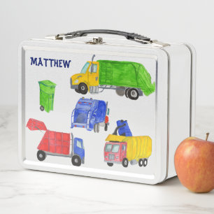 Painted Garbage Trucks Boys Personalised Metal Lunch Box