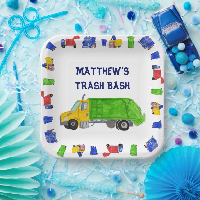 Painted Garbage Trucks Boys Trash Bash Party Paper Plate (Party)