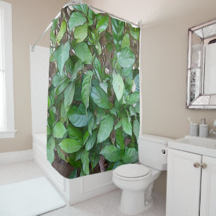 Painted Garden Green Leaves Shower Curtain