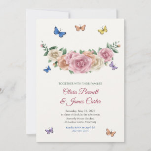 Painted Garden Roses and Butterflies Wedding Invitation