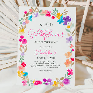 Painted garden wildflowers meadow baby shower invitation