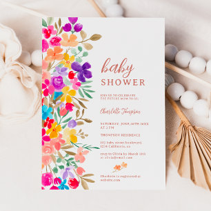 Painted garden wildflowers meadow baby shower invitation