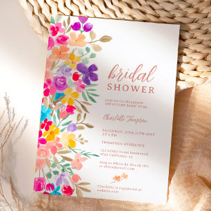 Painted garden wildflowers meadow bridal shower invitation