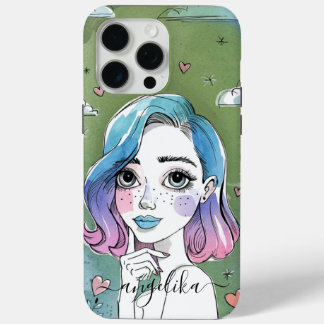 Painted Girl Personalised Name iPhone 15 Pro Max Case