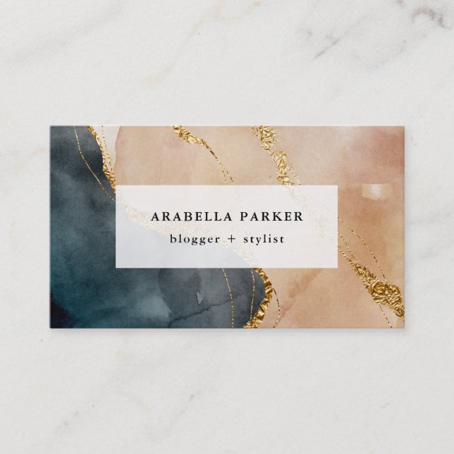 Painted Glamour | Faux Gold and Neutral Business Card (Front)