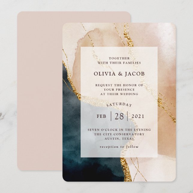 Painted Glamour | Wedding with Faux Gold Invitation (Front/Back)