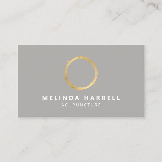 Painted Gold Circle Acupuncture, Wellness Grey Business Card (Front)