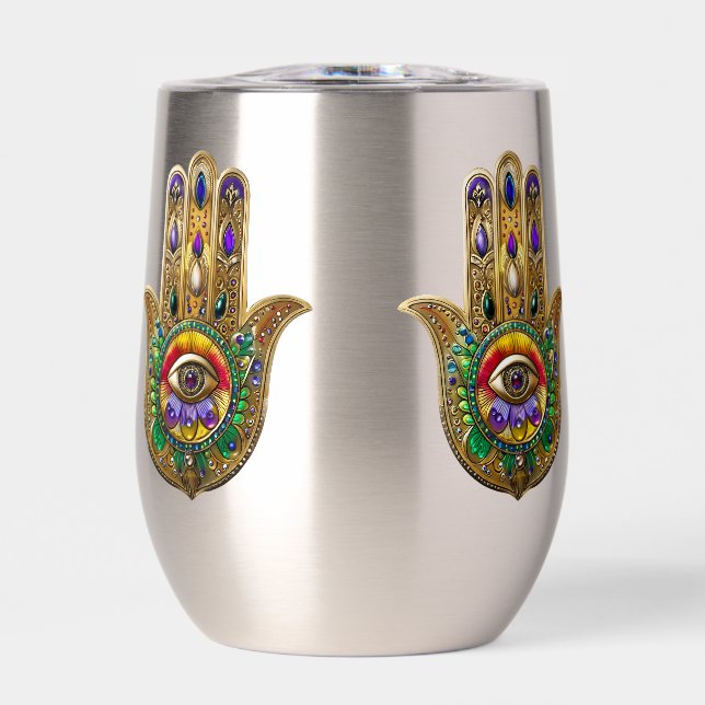 Painted Gold Hamsa Amethyst Ruby Third Eye (Front)