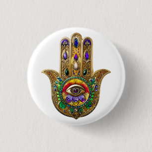 Painted Gold Hamsa Amethyst Ruby Third Eye 3 Cm Round Badge