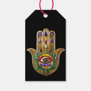 Painted Gold Hamsa Amethyst Ruby Third Eye Gift Tags