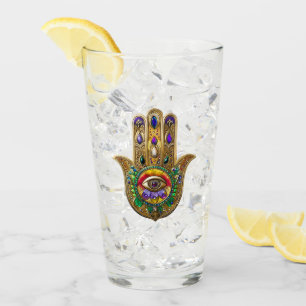 Painted Gold Hamsa Amethyst Ruby Third Eye Glass