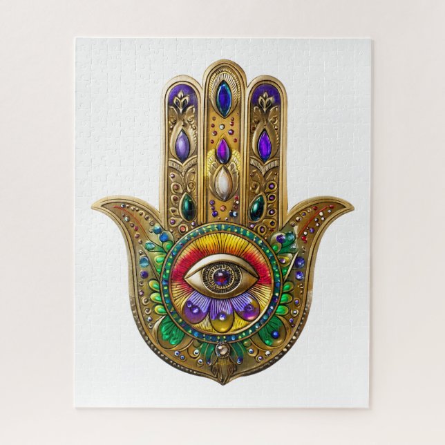 Painted Gold Hamsa Amethyst Ruby Third Eye Jigsaw Puzzle (Vertical)