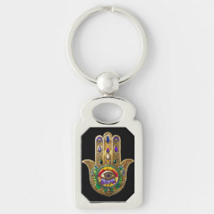 Painted Gold Hamsa Amethyst Ruby Third Eye Key Ring