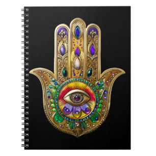 Painted Gold Hamsa Amethyst Ruby Third Eye Notebook
