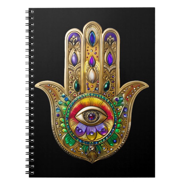 Painted Gold Hamsa Amethyst Ruby Third Eye Notebook (Front)