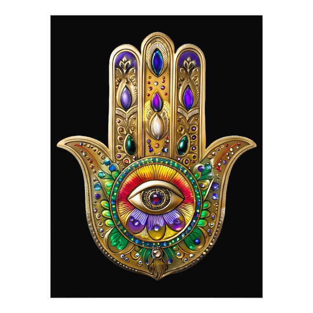Painted Gold Hamsa Amethyst Ruby Third Eye Photo Print (Front)