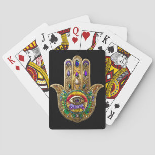 Painted Gold Hamsa Amethyst Ruby Third Eye Playing Cards